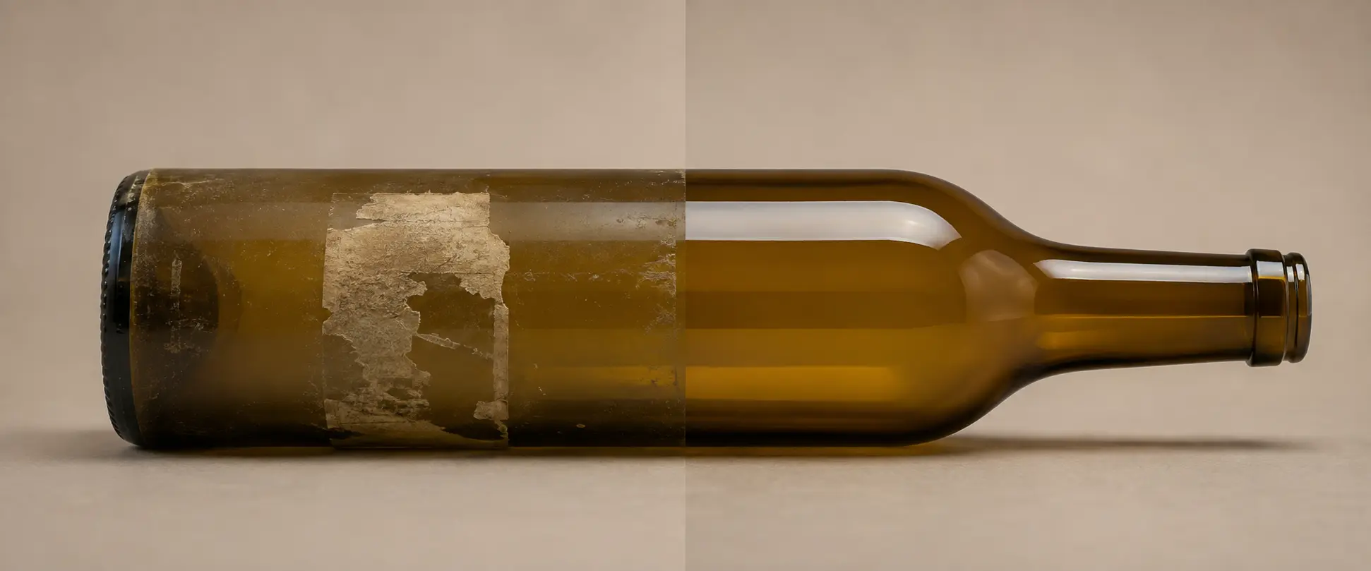 Bouteille avant et après dépose de l'étiquette